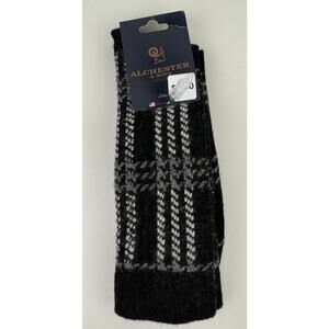 ALCHESTER & SONS Black White Scotty Plaid Wool Cashmere Blend Socks Sz 8-13 NEW